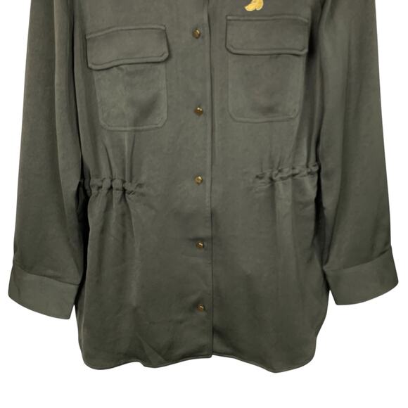 New Chicos Black Label Jacket Shacket Green Military Applique Women's 2 L 12 - Picture 5 of 10